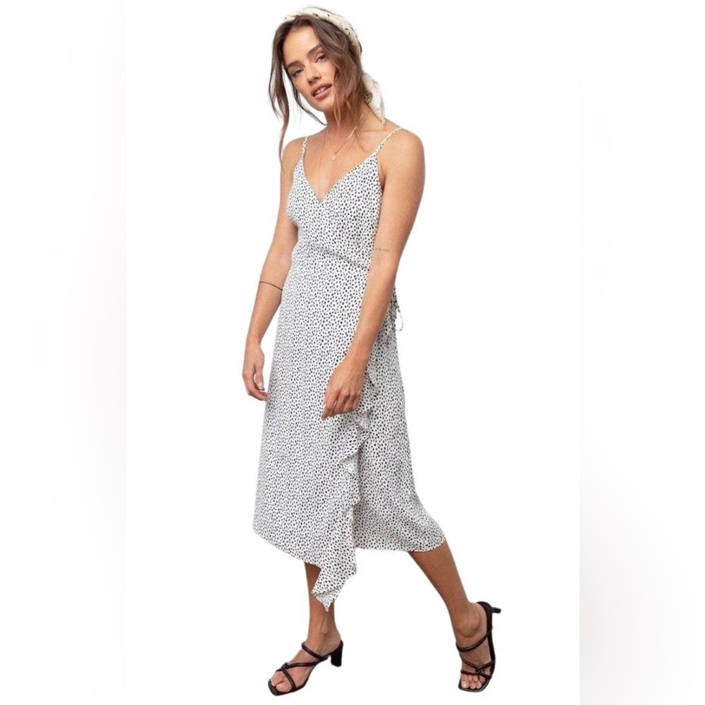 Rails “Iris” Black & White Polka Dot Wrap Midi Dress | XS